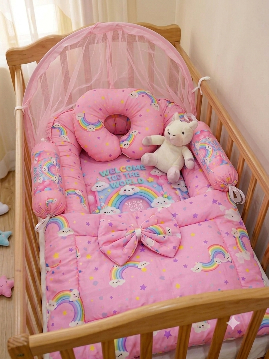 MotherTouch 9pcs Baby Bedding Set Pink