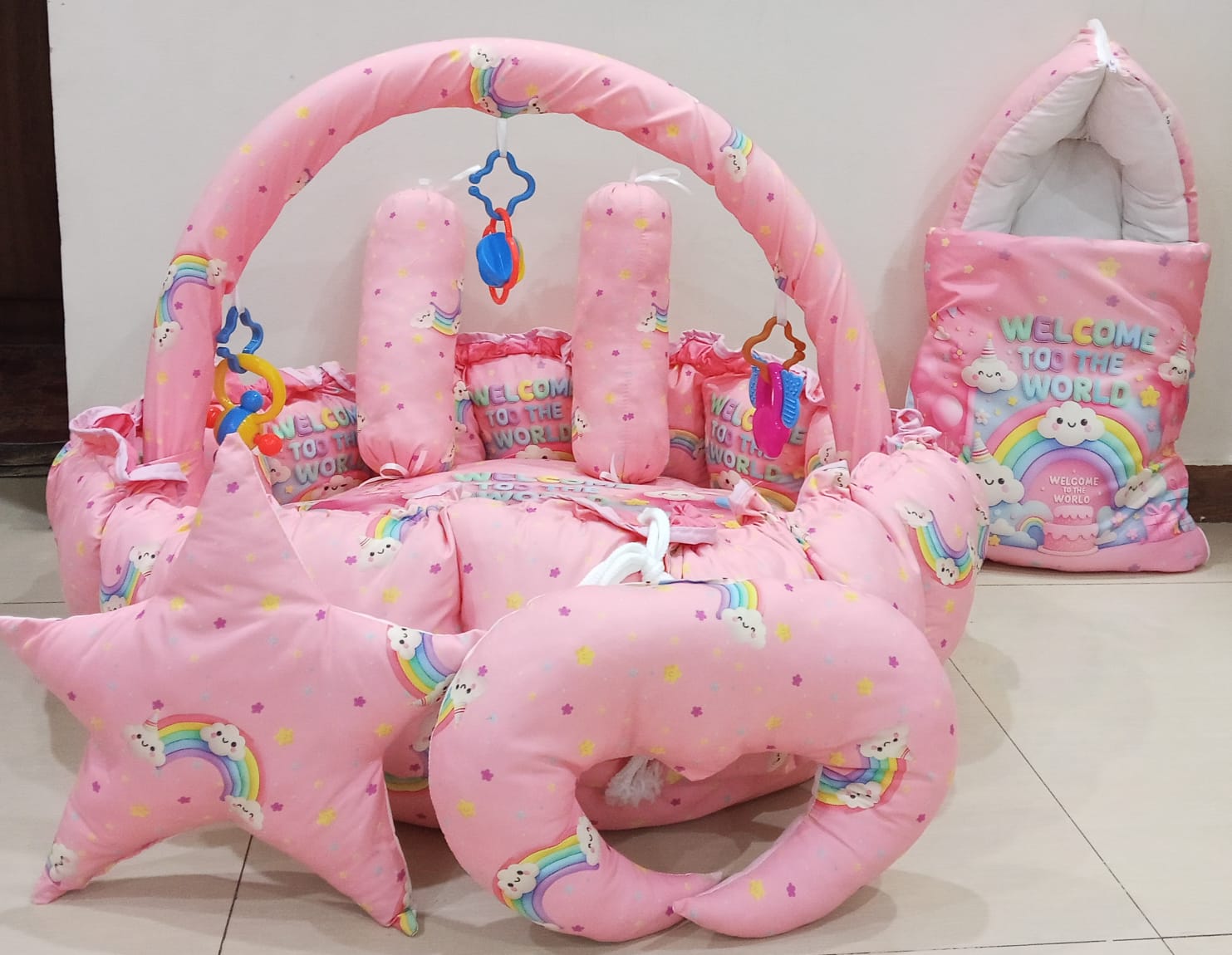 Round bed 11pcs baby bedding set - Pink