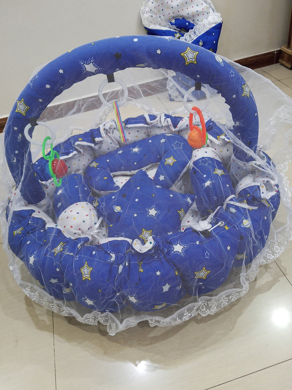 11 PCs Cotton Flower Bed-Star(Navy Blue)