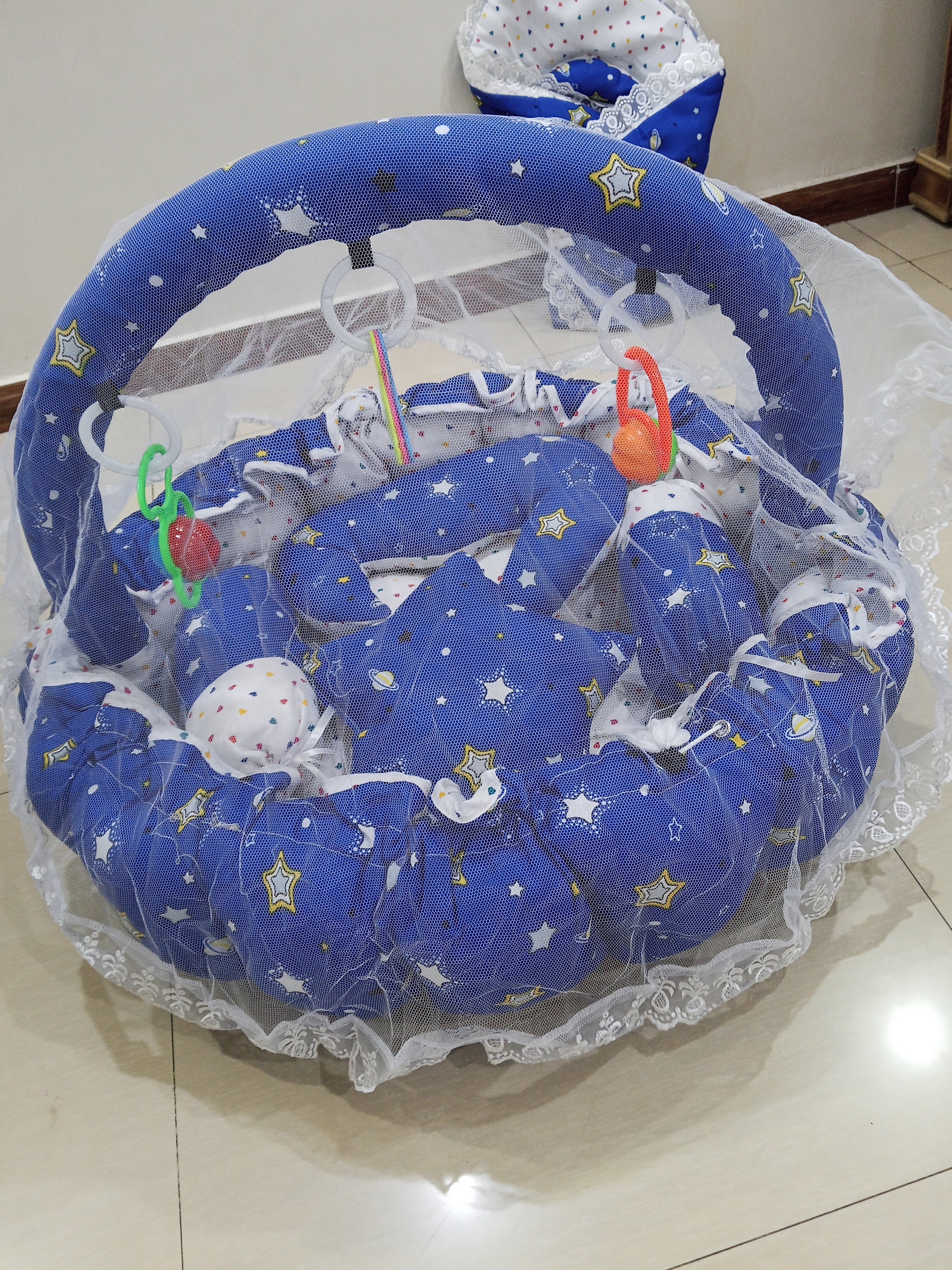 11 PCs Cotton Flower Bed-Star(Navy Blue)
