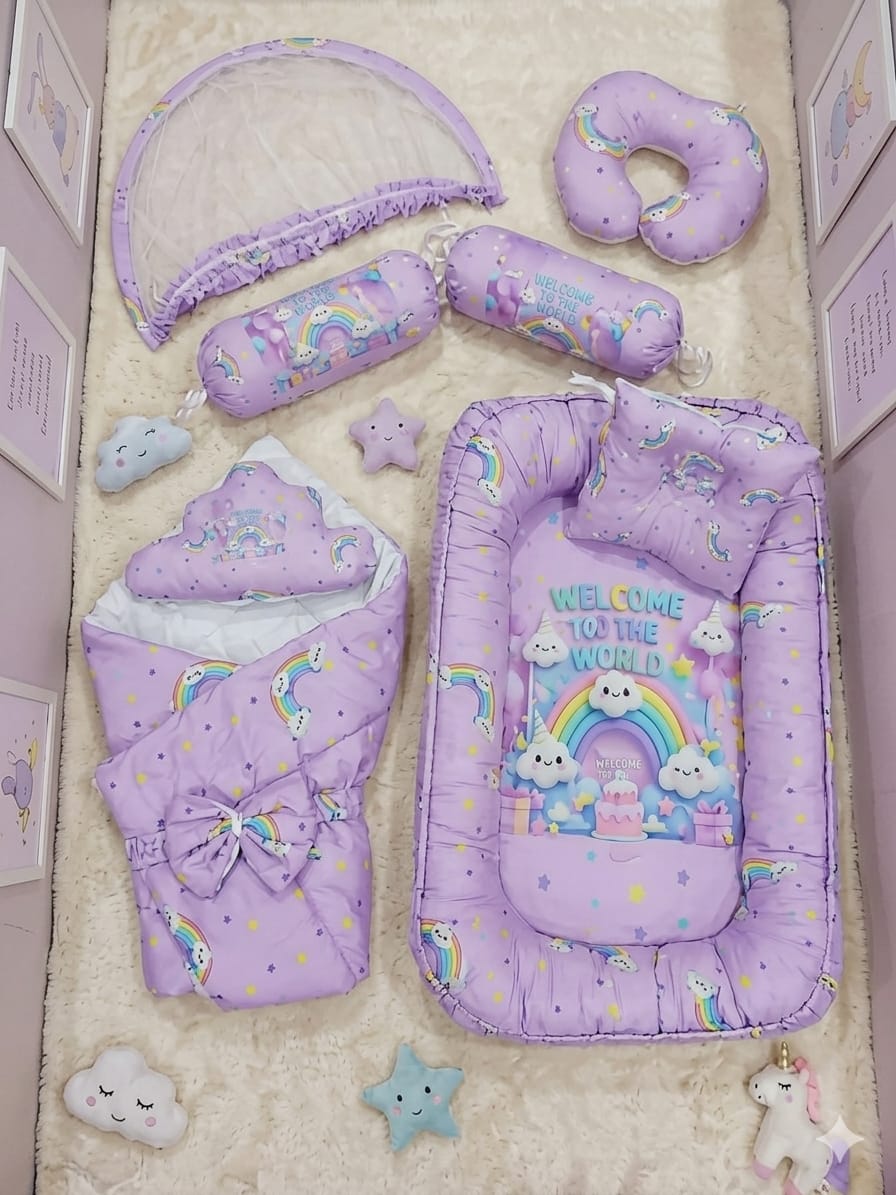 MotherTouch 9pcs Baby Bedding Set Purple