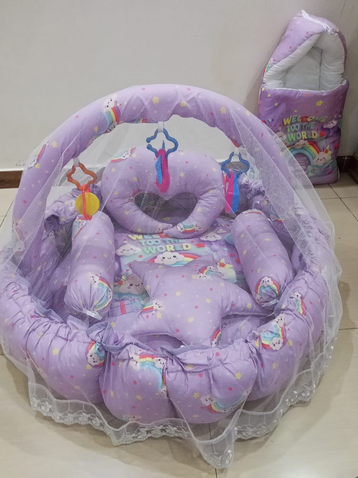 Round bed 11pcs baby bedding set - Purple