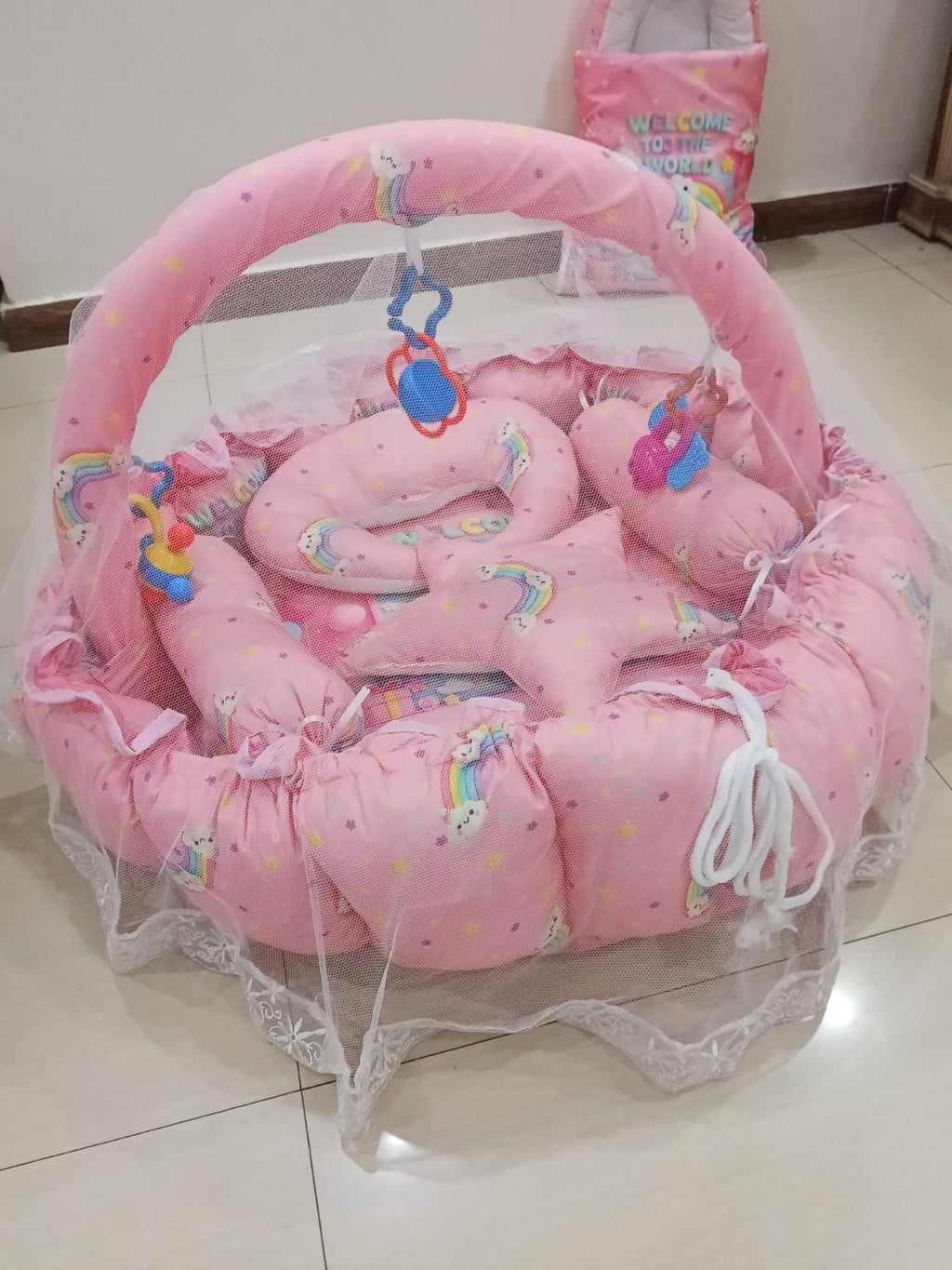Round bed 11pcs baby bedding set - Pink