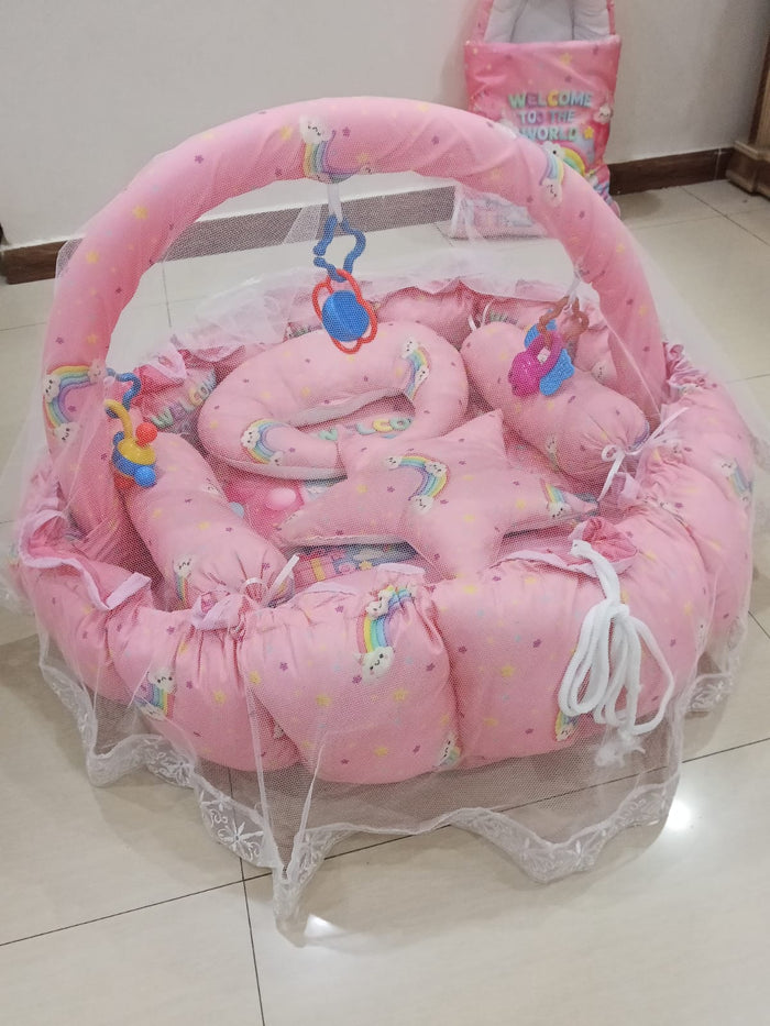 Round bed 11pcs baby bedding set - Pink