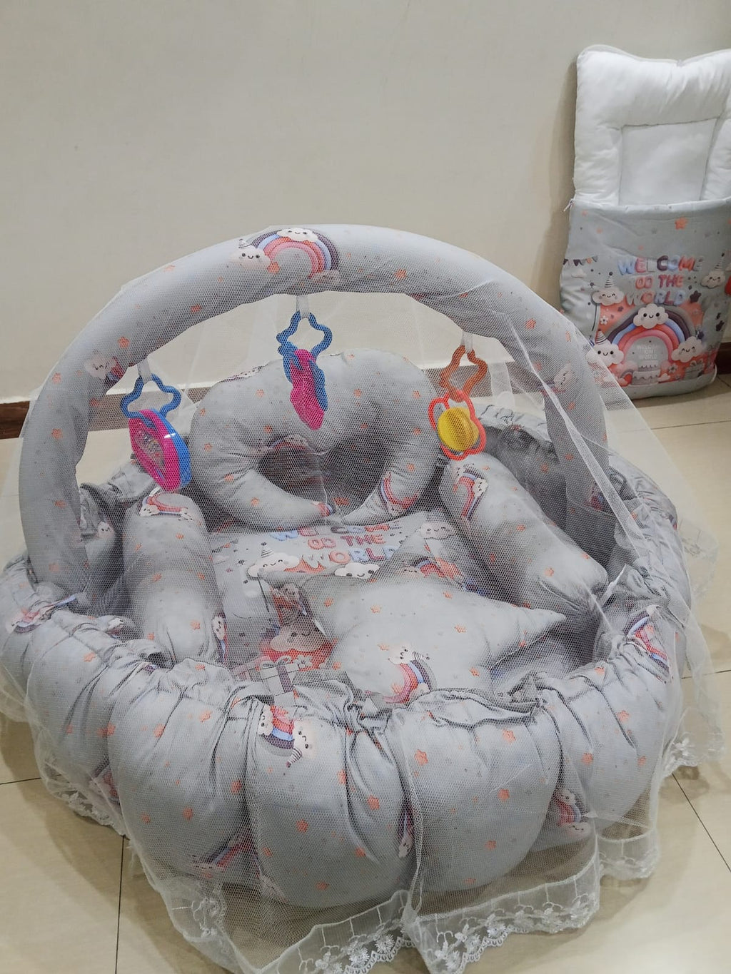 Round bed 11pcs baby bedding set - Grey