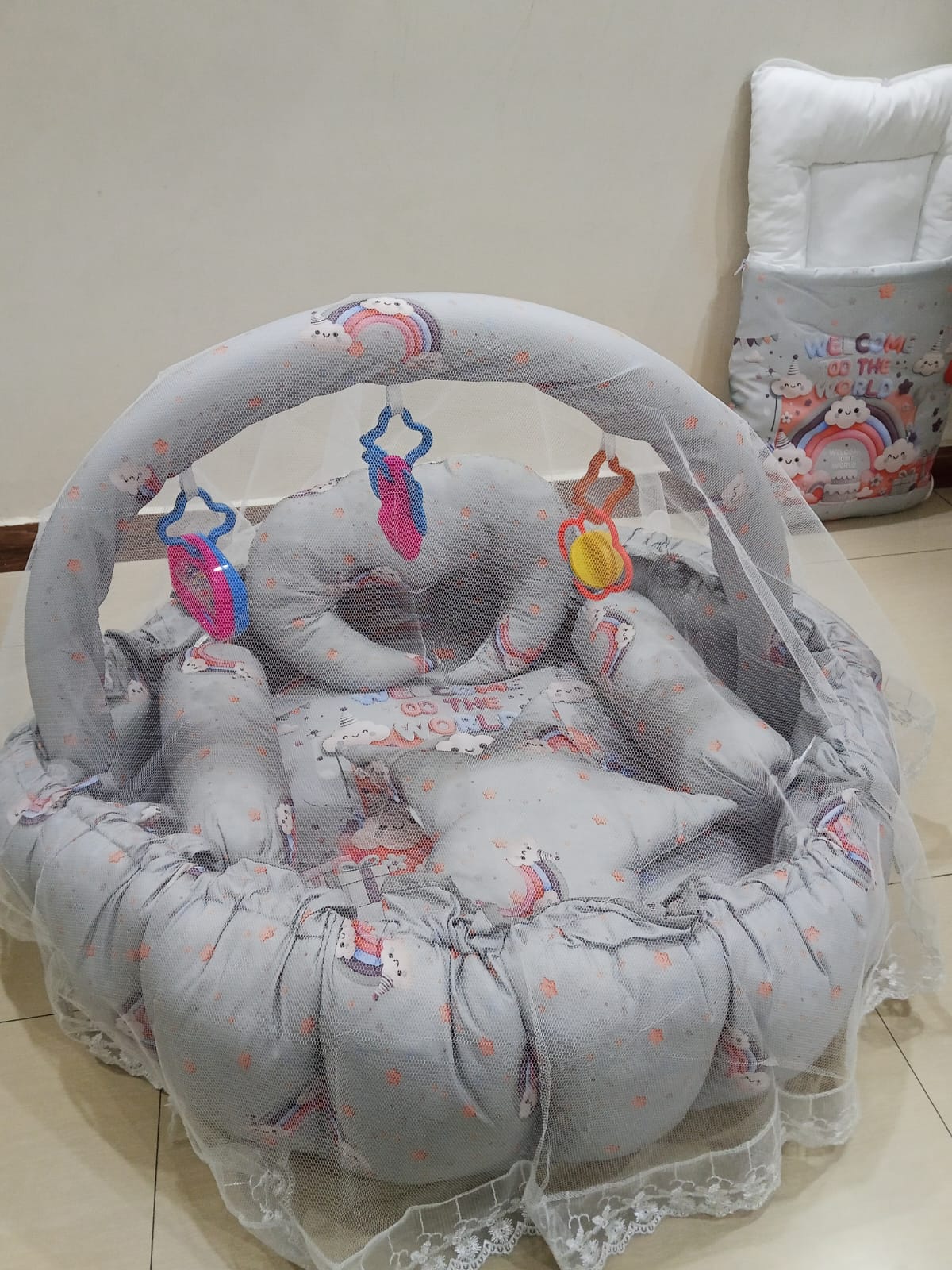 Round bed 11pcs baby bedding set - Grey