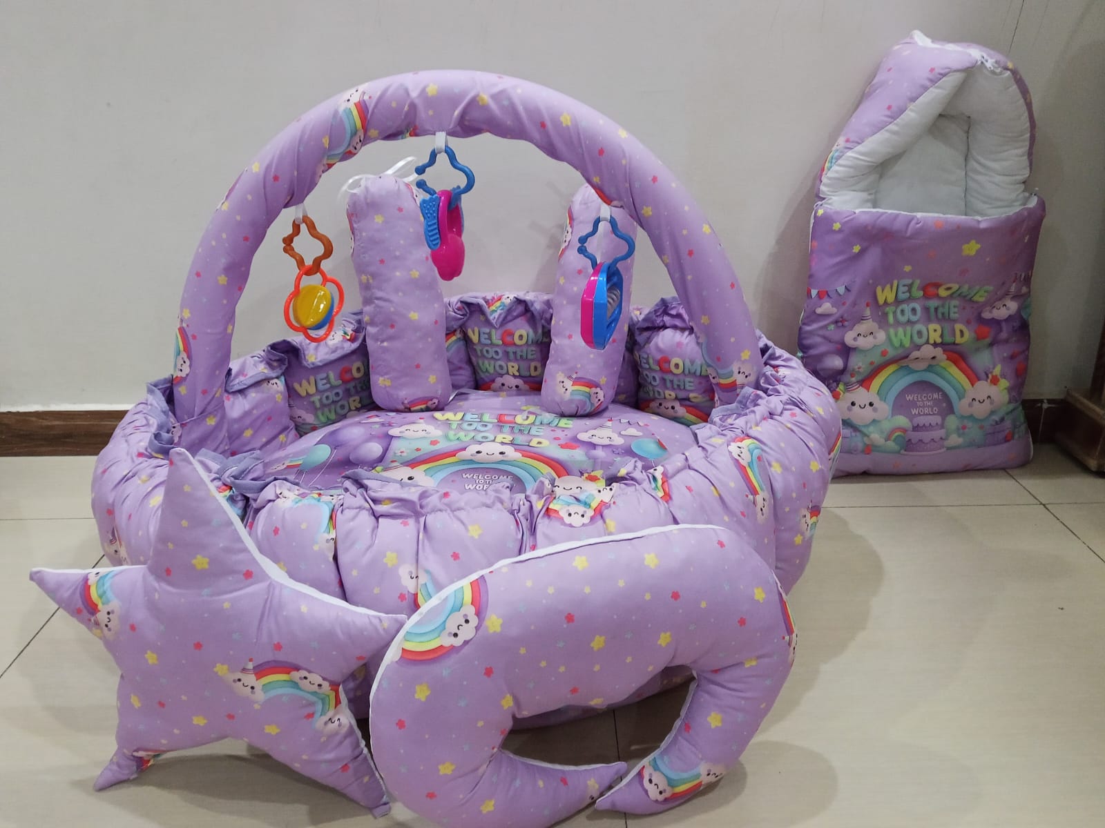 Round bed 11pcs baby bedding set - Purple