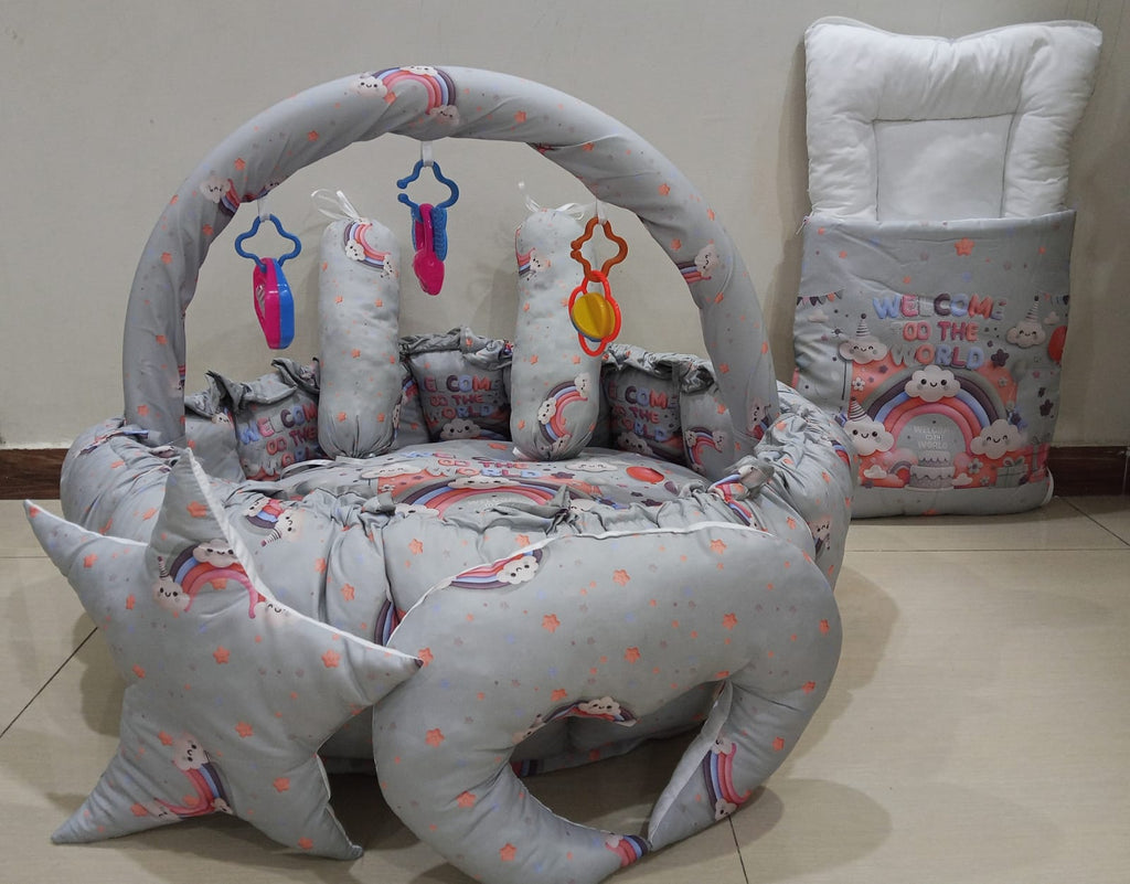 Round bed 11pcs baby bedding set - Grey