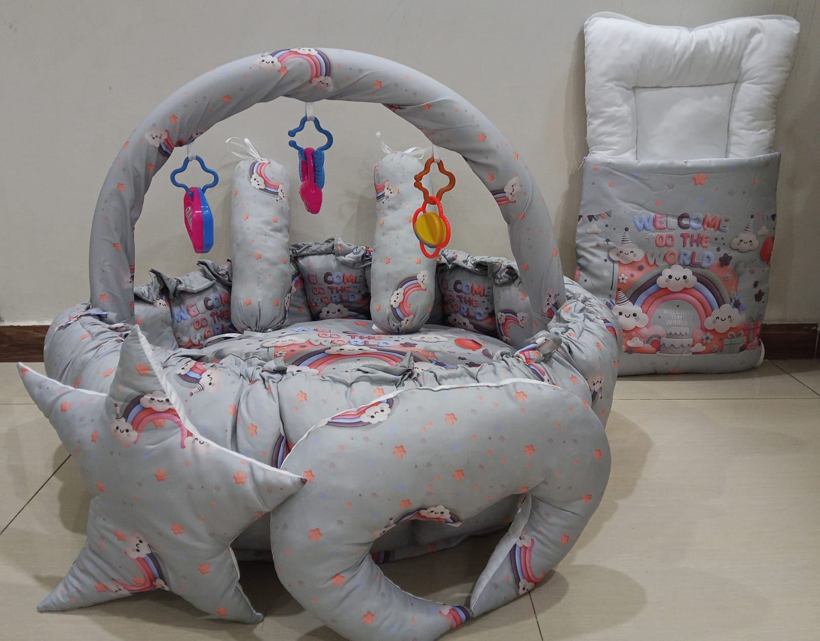 Round bed 11pcs baby bedding set - Grey