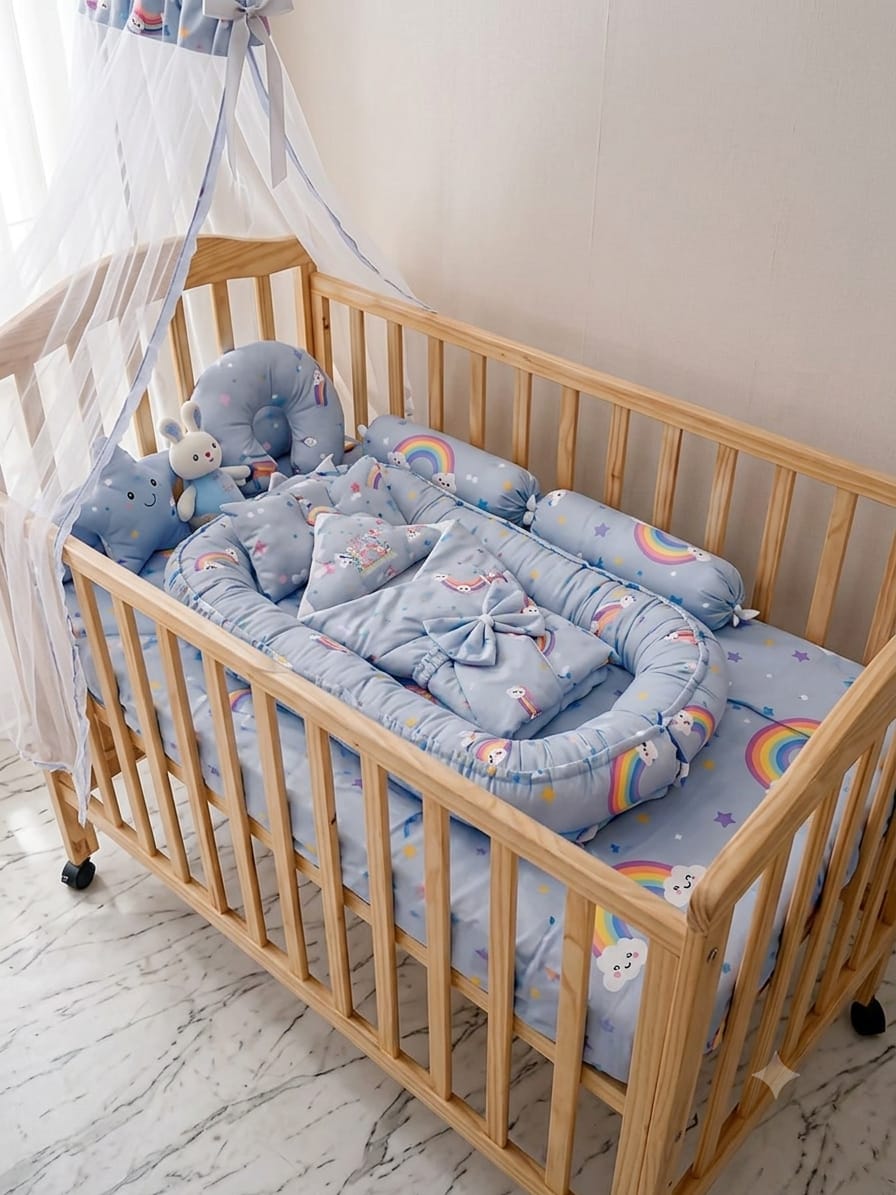 MotherTouch 9pcs Baby Bedding Set Grey
