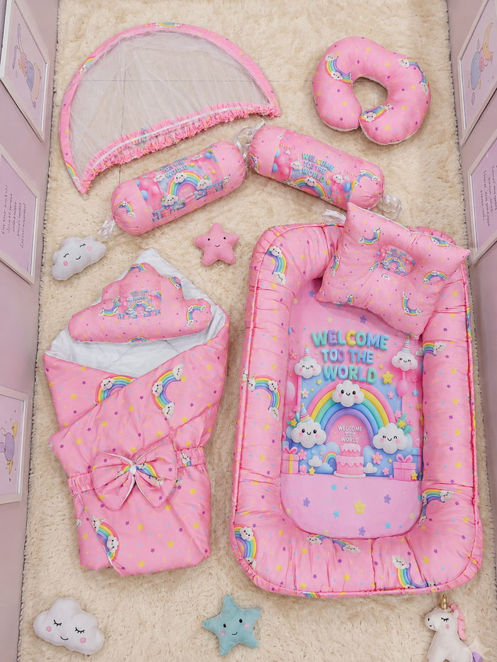 MotherTouch 9pcs Baby Bedding Set Pink