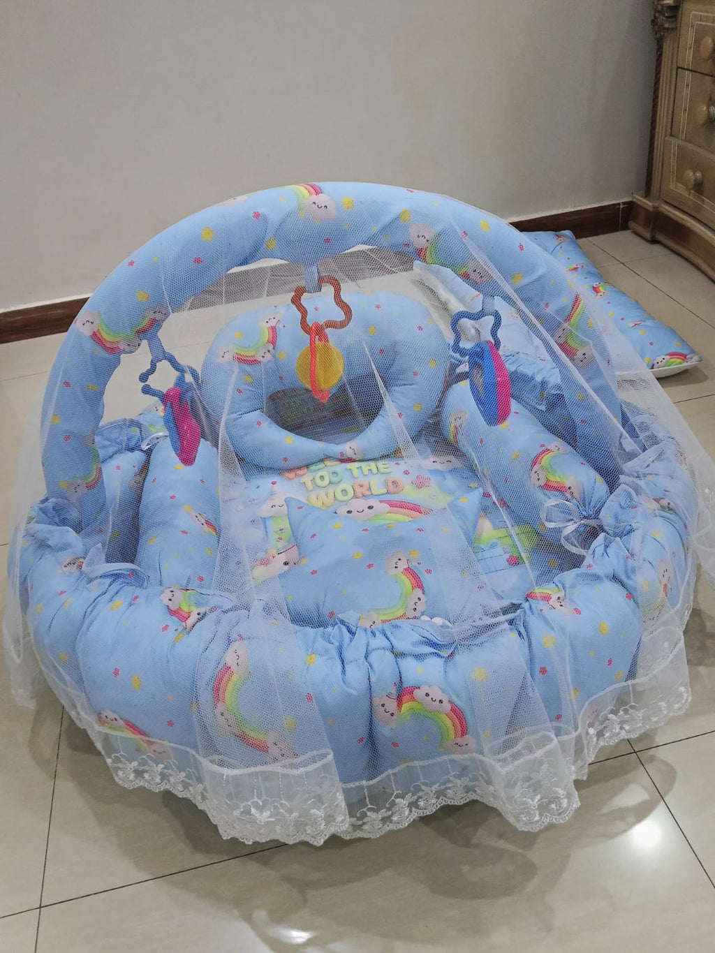 Round bed 11pcs baby bedding set - Blue