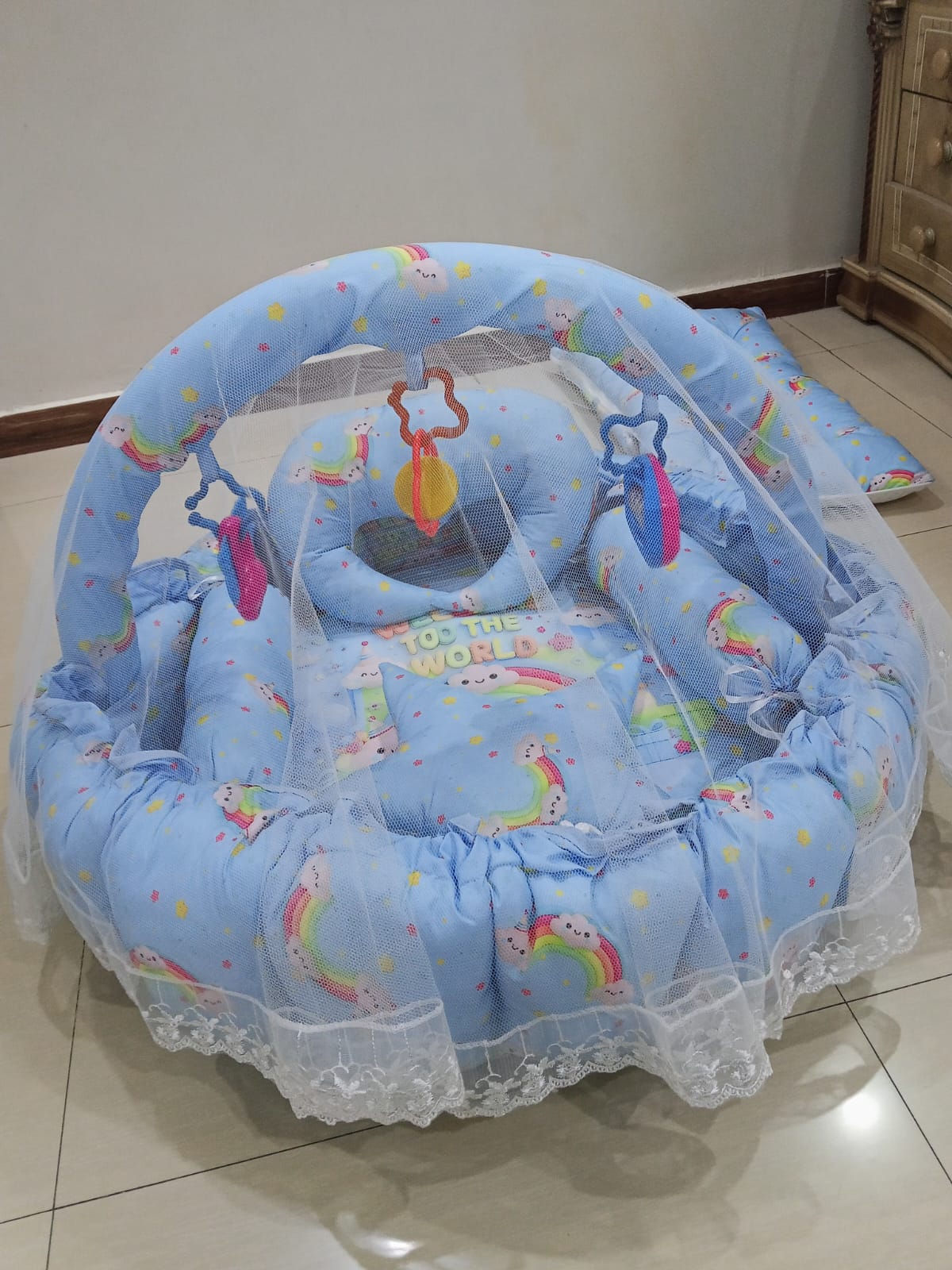 Round bed 11pcs baby bedding set - Blue