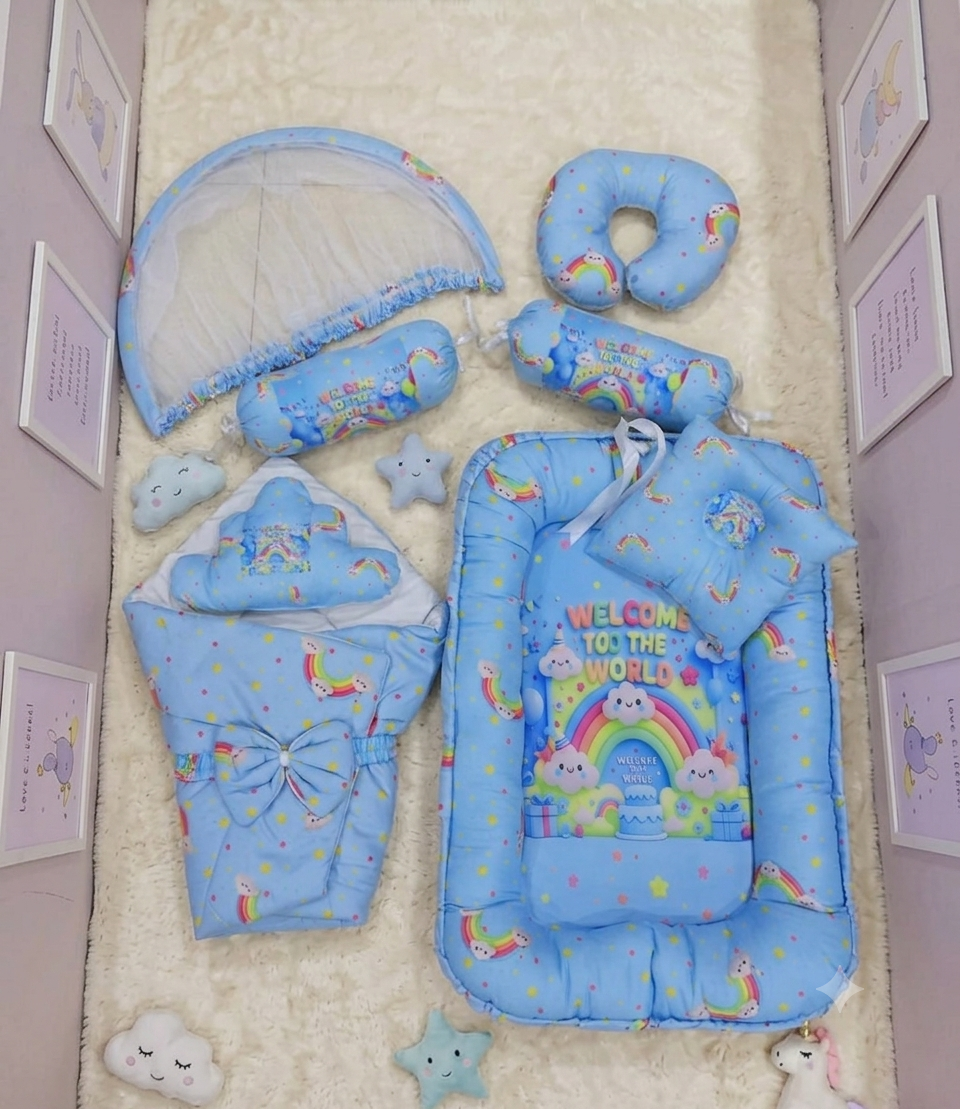 MotherTouch 9pcs baby bedding set Blue