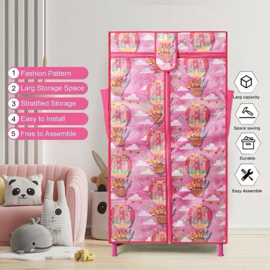 Toddlers 3 shelf foldable wardrobe - Pink