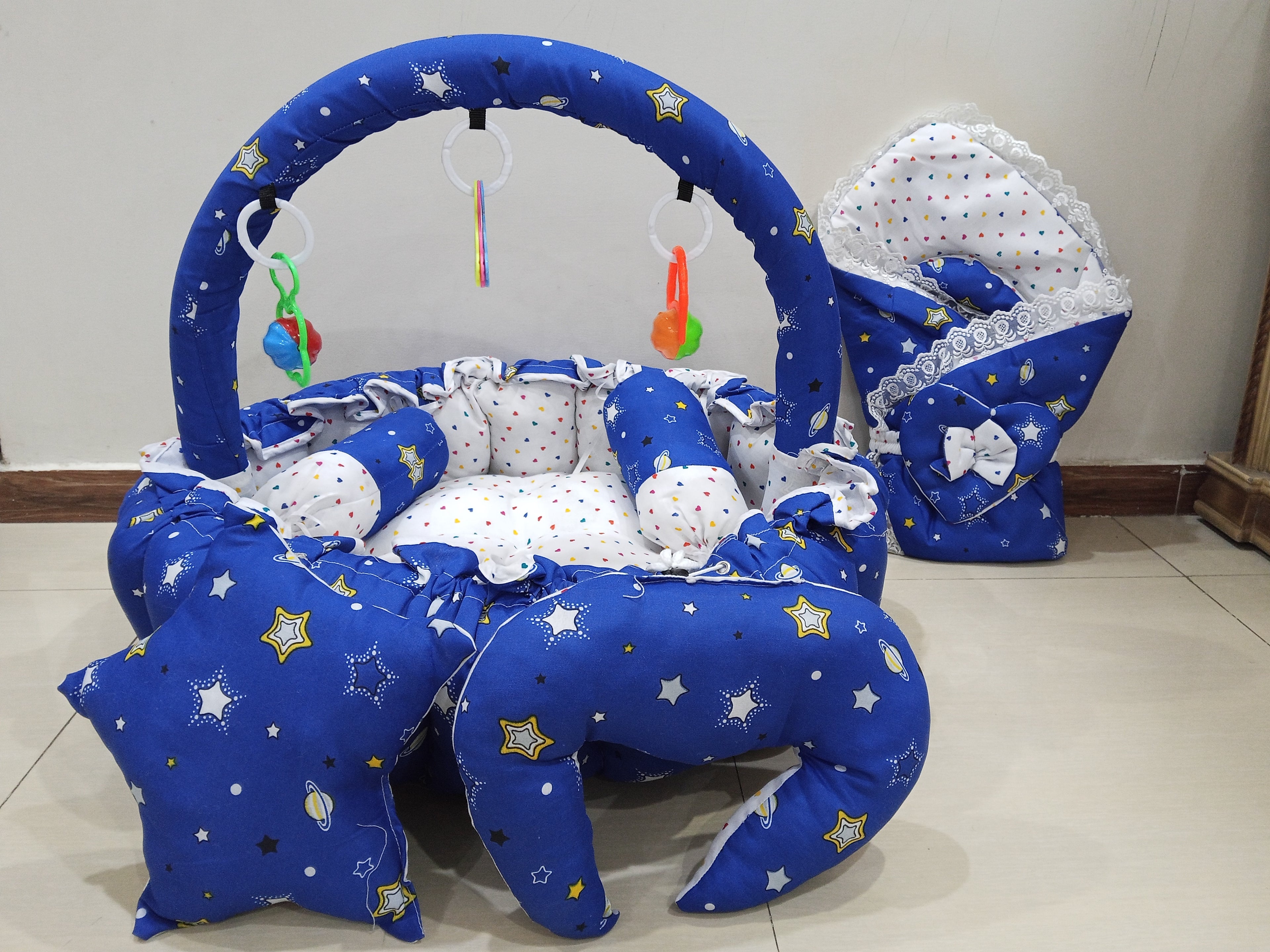 11 PCs Cotton Flower Bed-Star(Navy Blue)
