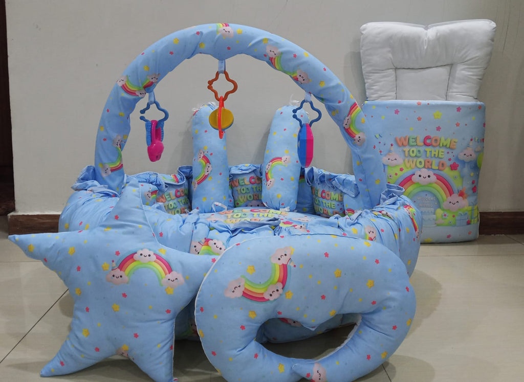 Round bed 11pcs baby bedding set - Blue